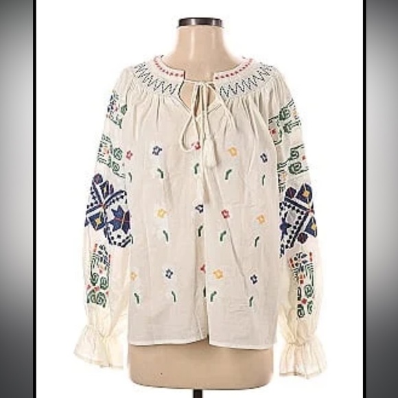 Free the Roses White Multicolored Embroidered Long Sleeve Blouse - Picture 1 of 8